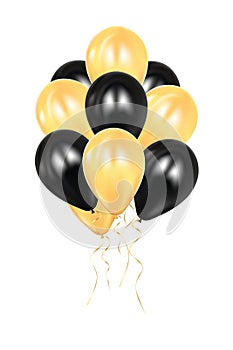 Realistic 3d black and golden ballons. Colorful glossy Ballon. Balloons isolated mockup for anniversary, birthday party. Design