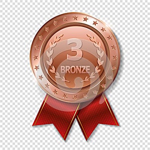 Realistic 3d bronz trophy award medal for winner.