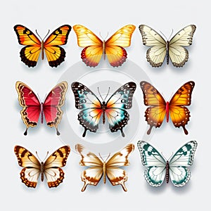 Realistic 3d Butterflies: Various Types On Transparent Background