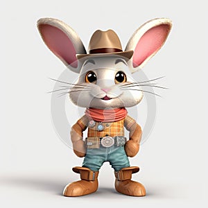 Realistic 3d Cartoon Bunny Cowboy With Detailed Costume