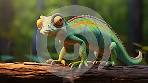 Realistic 3d Cartoon Chameleon With Intense Gaze By Kevin Chavez
