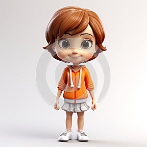 Realistic 3d Cartoon Girl With Light Orange And White Textures