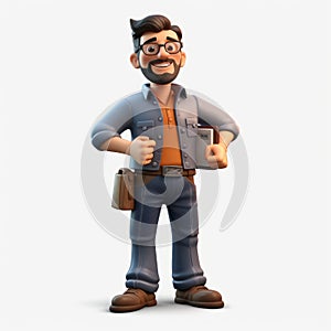 Realistic 3d Cartoon Tradesperson Manager - Charming Characters In Navy And Brown