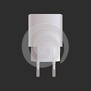 Realistic 3D charger for mobile phones and smartphones. Power Supply. White power adapter. Vector stock illustration