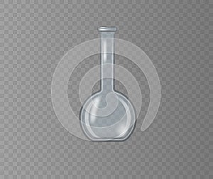 Realistic 3D chemical lab beaker, glass flask.
