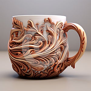 Realistic 3d Coffee Mug With Swirl Design - Sam Guay Style