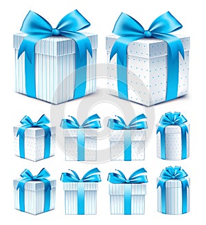 Realistic 3D Collection of Colorful Blue Pattern Gift Box