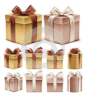 Realistic 3D Collection of Colorful Brown Pattern Gift Box