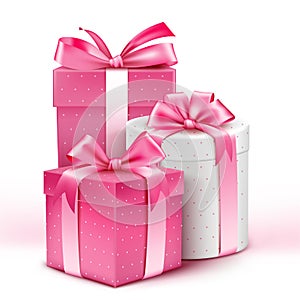 Realistic 3D Collection of Colorful Pattern Gifts for Ladies with Pink Ribbon