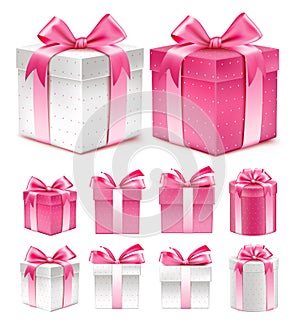 Realistic 3D Collection of Colorful Pink Pattern Gift Box