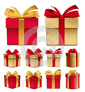 Realistic 3D Collection of Colorful Red Pattern Gift Box