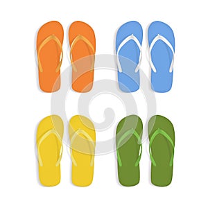 Realistic 3d Colorful Flip Flops Beach Slippers Sandals Set. Vector