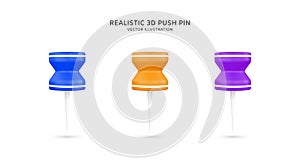 Realistic 3d colorful push pins vector illustration