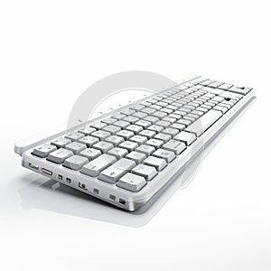 Realistic 3d Computer Keyboard With White Surface - Detailed Industrial Design