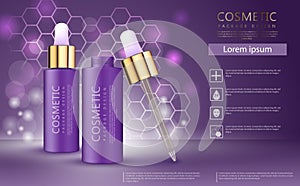 Realistic 3d cosmetic design template. Aroma oil ads template, essence bottle