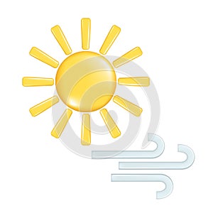 Realistic 3d design of weather forecast elements, icon symbol, meteorology. Decorative 3d golden Sun and blue wind. Vector