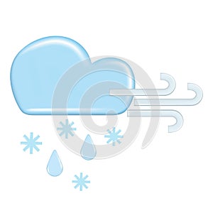 Realistic 3d design of weather forecast elements, icon symbol, meteorology. Decorative cute 3d blue cloud, rain, snow and wind.