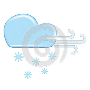 Realistic 3d design of weather forecast elements, icon symbol, meteorology. Decorative cute 3d blue cloud, snow and wind. Cartoon