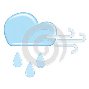 Realistic 3d design of weather forecast elements, icon symbol, meteorology. Decorative cute 3d blue cloud, wind and rain. Cartoon