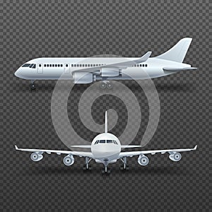 Realistic 3d detail airplane, commercial jet isolated vector illustration