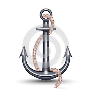 Realistic 3d Detailed Anchor and Rope. Vector