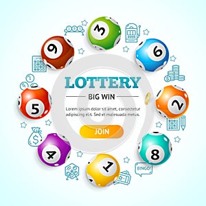 Realistic 3d Detailed Ball Lottery Banner Card. Vector