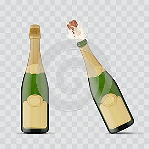 Realistic 3d Detailed Champagne Explosion Set. Vector