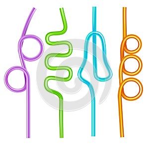 Realistic 3d Detailed Color Drinking Straws Set. Vector