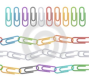 Realistic 3d Detailed Color Paperclip Line Set. Vector