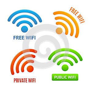 Realistic 3d Detailed Color Wifi Signs Icons Set. Vector