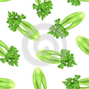 Realistic 3d Detailed Green Fresh Celery Seamless Pattern Background. Vector