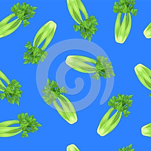 Realistic 3d Detailed Green Fresh Celery Seamless Pattern Background. Vector