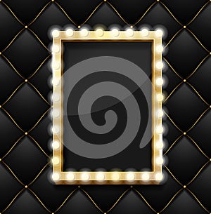 Realistic 3d Detailed Makeup Mirror on a Quilted Pattern Background. Vector