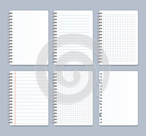 Realistic 3d Detailed Notebook Lined Spiral Set. Vector