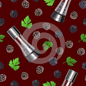 Realistic 3d Detailed Spice Mills Seamless Pattern Background. Vector