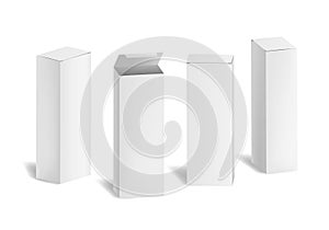 Realistic 3d Detailed White Blank Cardboard Cosmetic Boxes Template Mockup Set. Vector