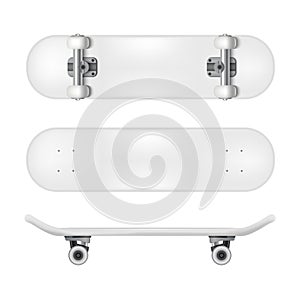 Realistic 3d Detailed White Blank Skateboard Deck Template Mockup Set. Vector