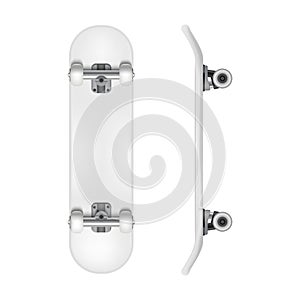 Realistic 3d Detailed White Blank Skateboard Deck Template Mockup Set. Vector