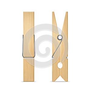 Realistic 3d Detailed Wooden Clothes Peg Set. Vector