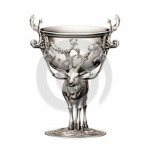 Realistic 3d Engraved Silver Cup With Deer Head Design