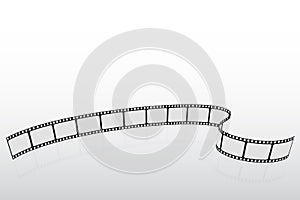 Realistic 3D film strip in perspective. Cinema Background. Template poster for cinema festival. Movie design with cinema strip