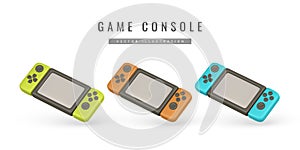Realistic 3d game console in cartoon style. Pocket device for video games. Vector illustration