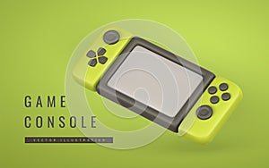 Realistic 3d game console in cartoon style. Pocket device for video games. Vector illustration