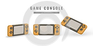 Realistic 3d game console in cartoon style. Pocket device for video games. Vector illustration