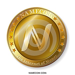 Realistic 3d golden Namecoin coin.
