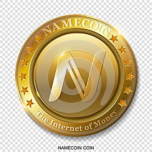 Realistic 3d golden Namecoin coin.