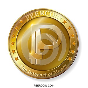 Realistic 3d golden Peercoin.