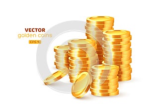Realistic 3d golden stacks of coins.