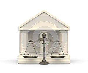 Realistic 3d icon of court building and scales of justice