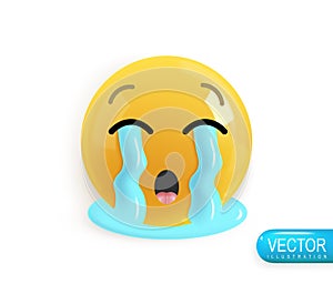 Realistic 3d Icon. Emoji face. Render of yellow glossy color emoji in plastic cartoon style